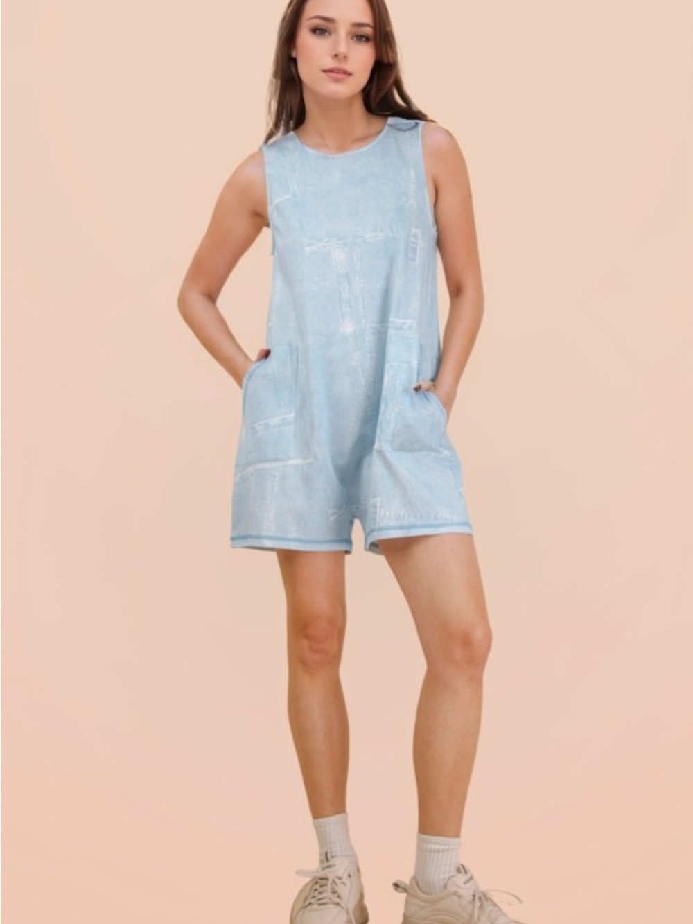 Washed Printed Sleeveless Casaul Romper
